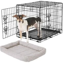 Dog - Cat Shop 10 Frisco Fold & Carry Double Door Collapsible Wire Dog Crate & Frisco Gray Basket Weave Dog Crate Mat