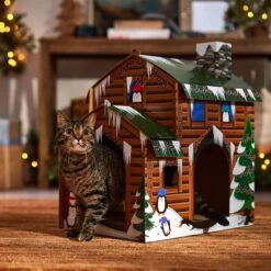 Frisco Holiday Log Cabin Cardboard Cat House -Dog - Cat Shop 287287 PT4. AC SS1800 V1695045245