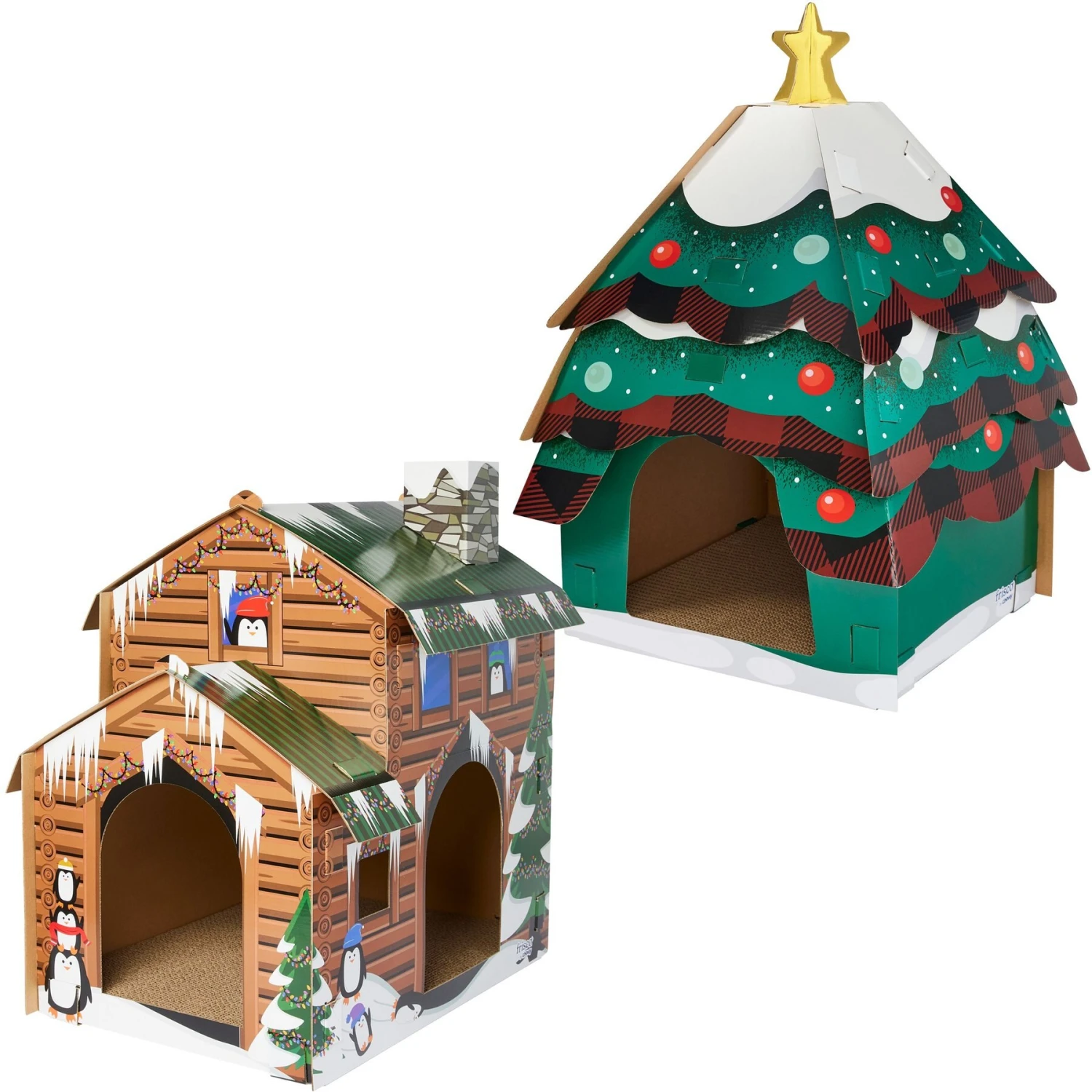 Frisco Holiday Log Cabin Cardboard Cat House & Frisco Holiday Christmas Tree Cardboard Cat House 1 Frisco Holiday Log Cabin Cardboard Cat House & Frisco Holiday Christmas Tree Cardboard Cat House
