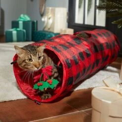 Frisco Holiday Buffalo Plaid Foldable Play Tunnel Cat Toy With Catnip & Frisco Holiday Festive Red Variety Pack Gift Box Cat Toy With Catnip, 14 Count -Dog - Cat Shop 986262 PT4. AC SS1800 V1698258115